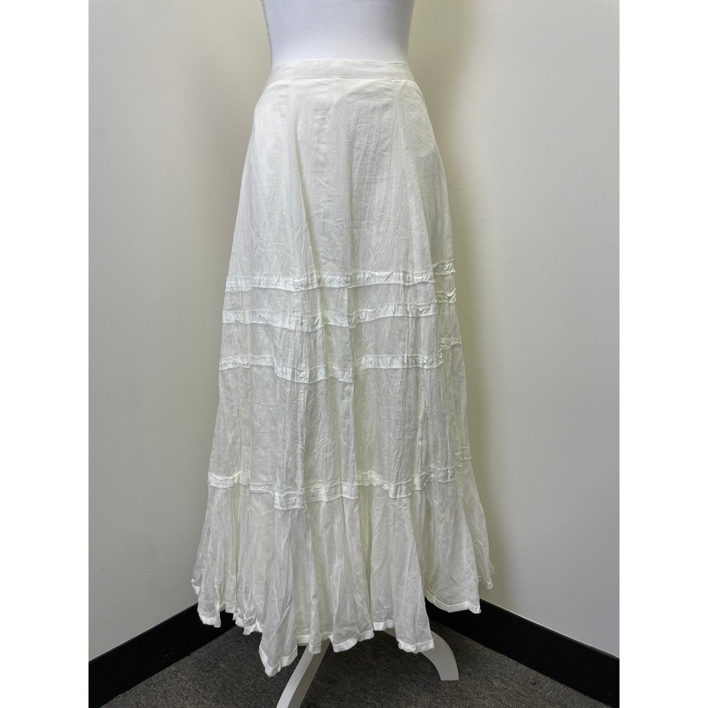 Lauren Ralph Lauren White Crinkled Cotton Skirt Flowy Midi Length Size 12 Boho